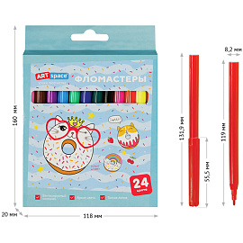 Фломастеры ArtSpace "Кот-сластена", 24цв., смываемые, картон, европодвес фото Фломастеры ArtSpace "Кот-сластена", 24цв., смываемые, картон, европодвес