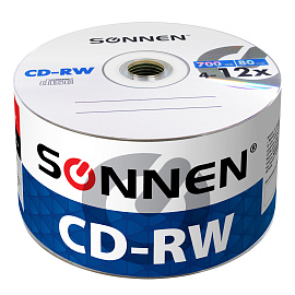 Диски CD-RW SONNEN 700 Mb 4-12x Bulk (термоусадка без шпиля), КОМПЛЕКТ 50 шт., 512578