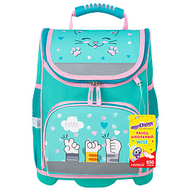 Ранец ЮНЛАНДИЯ WISE, 1 отделение, 3 кармана, устойчивое дно, "Soft paws", 37х29х15 см, 229946