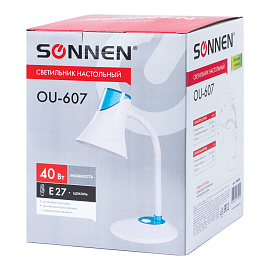 Настольная лампа / светильник SONNEN OU-607, на подставке, цоколь Е27, белый/синий, 236681
