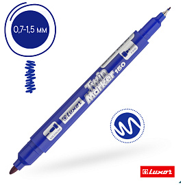 Маркер перманентный двухсторонний Luxor "150" синий, пулевидный, 0,7/1мм
