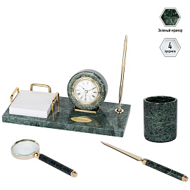 Набор настольный Delucci 4 предмета, зеленый мрамор фото Набор настольный Delucci 4 предмета, зеленый мрамор
