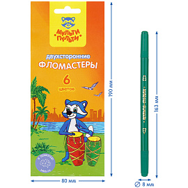Фломастеры двусторонние Мульти-Пульти "Енот в Бразилии", 06цв., 06шт., смываемые, картон, европодвес