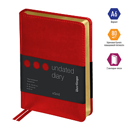 Ежедневник недатированный, А6, 160л., кожзам, Berlingo "xGold", зол. срез, красный