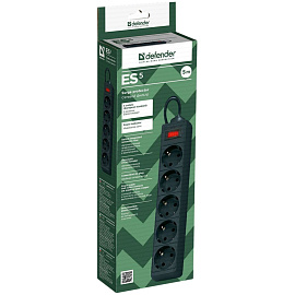 Сетевой фильтр DEFENDER ES, 5 розеток, 5 м, черный, 99486 фото Сетевой фильтр DEFENDER ES, 5 розеток, 5 м, черный, 99486