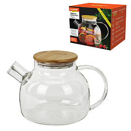 Чайник заварочный 900 мл "Бочонок", жаропрочное стекло, спиральное сито, DASWERK (ДАСВЕРК), 608644