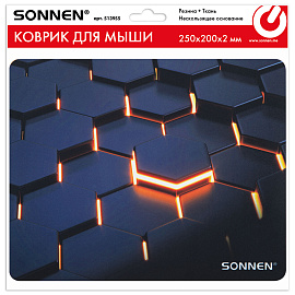 Коврик для мыши SONNEN "HOT CELLS" резина + ткань, 250х200х2 мм, 513955