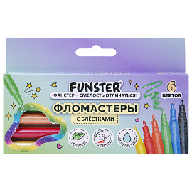 Фломастеры с блестками FUNSTER (ФАНСТЕР) "GLITTER" 6 цветов, ударопрочный наконечник, 152628