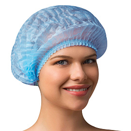 Шапочка одноразовая Шарлотта голубая (50 штук в упаковке) фото Шапочка одноразовая Шарлотта голубая (50 штук в упаковке)