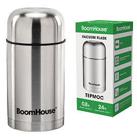 Термос 0,8 л для еды/напитков с широким горлом, BOOMHOUSE (БУМХАУС) WIDE, нержавеющая сталь SUS304, серебристый, 700319