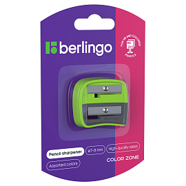 Точилка пластиковая Berlingo "Color Zone Duo", 2 отверстия, для цветных и ч/г карандашей, блистер, ассорти