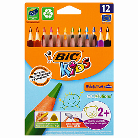 Карандаши цветные BIC Kids Evolution 12 карандашей 12 цветов трёхгранные (утолщённые)