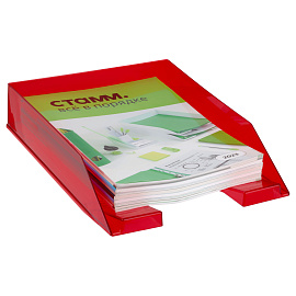 Лоток для бумаг горизонтальный СТАММ "Фаворит", тонированный красный