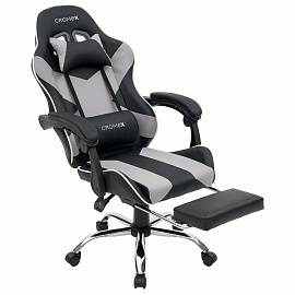 Кресло компьютерное CROMEX (КРОМЕКС) "Wave GM-145", вибромассаж, подножка, подушки, экокожа, черное/серое, 532956