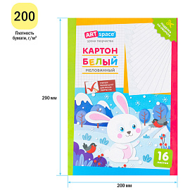 Картон белый А4, ArtSpace, 16л., мелованный, в папке, "Зайчик