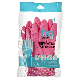 Перчатки КЩС латексные Hq Profiline с хлопковым напылением розовые (размер 7, S, 73579)