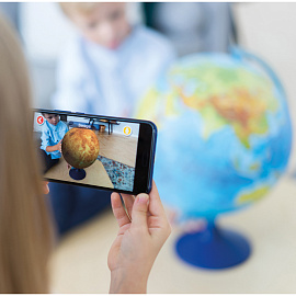 Глобус физико-политический рельефный Globen, 32см, интерактивный, с подсветкой от батареек на круглой подставке