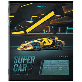 Тетрадь 12 л. BRAUBERG, клетка, обложка картон, "SUPER CAR", 106465