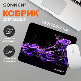 Коврик для мыши SONNEN "NEON SPLASH" резина + ткань, 250х200х2 мм, 513957
