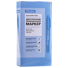 Маркер перманентный двухсторонний OfficeSpace синий, пулевидный, 0,8/2,0мм