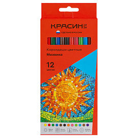 Карандаши цветные Красин "Мозаика", 12цв., шестигран., заточен., картон, европодвес фото Карандаши цветные Красин "Мозаика", 12цв., шестигран., заточен., картон, европодвес