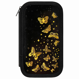 Пенал ЮНЛАНДИЯ, 2 отделения, ламинированный картон, конгрев, 19х11 см, "Golden", 273495