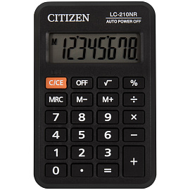 Калькулятор карманный Citizen LC-210NR, 8 разрядов, питание от батарейки, 64*98*12мм, черный