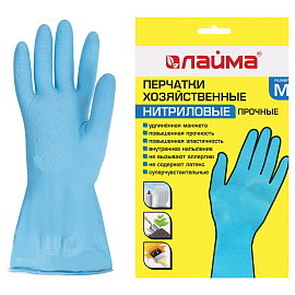 Перчатки МНОГОРАЗОВЫЕ нитриловые LAIMA ГИПОАЛЛЕРГЕННЫЕ, хлопчатобумажное напыление, ПРОЧНЫЕ, размер 7-8, М (средний), синие, вес 36г, 604998