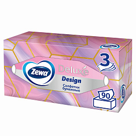 Салфетки косметические Zewa Deluxe 3-слойные (90 штук в упаковке)