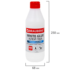 Клей ПВА BRAUBERG, 0,5 кг, универсальный (бумага, картон, дерево), 600982