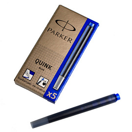 Картриджи чернильные для перьевой ручки Parker синие (5 штук в упаковке, артикул производителя 1950384)