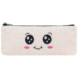 Пенал ЮНЛАНДИЯ, 1 отделение, плюш, "Smiley face", белый, 22х8x3 см, 272269