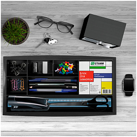 Настольная подставка СТАММ "Field", пластиковая, черная фото Настольная подставка СТАММ "Field", пластиковая, черная