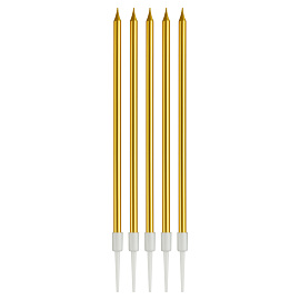 Свечи для торта с держателями MESHU "Straight gold", 14см, 10шт