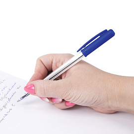 Ручка шариковая автоматическая STAFF "Basic" BPR-243, СИНЯЯ, корпус прозрачный, узел 0,8 мм, линия письма 0,4 мм, 141673 фото Ручка шариковая автоматическая STAFF "Basic" BPR-243, СИНЯЯ, корпус прозрачный, узел 0,8 мм, линия письма 0,4 мм, 141673