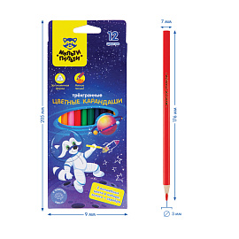 Карандаши цветные Мульти-Пульти "Енот в космосе", 12цв., трехгран., заточен., европодвес