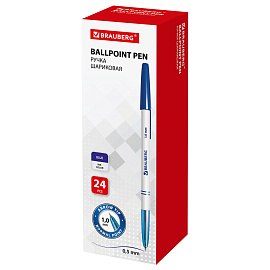 Ручка шариковая BRAUBERG "Офисная", СИНЯЯ, корпус белый, узел 1 мм, линия письма 0,5 мм, 140662