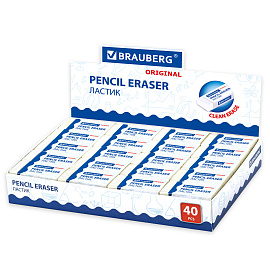Ластик BRAUBERG "Original", 38х20х10 мм, белый, прямоугольный, картонный держатель, 228073