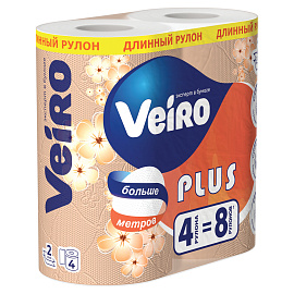 Бумага туалетная Veiro 2-слойная белая (4 рулона в упаковке)