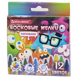 Восковые мелки BRAUBERG "МОНСТРИКИ", 12 цветов, 273238