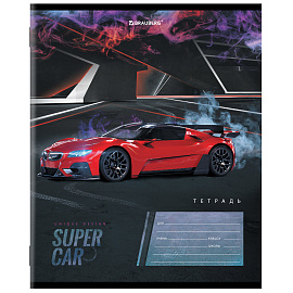 Тетрадь 12 л. BRAUBERG, клетка, обложка картон, "SUPER CAR", 106465