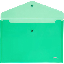 Папка-конверт на кнопке СТАММ А4, 180мкм, пластик, прозрачная, зеленая