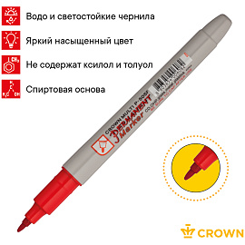 Маркер перманентный Crown "Multi Marker Super Slim" красный, пулевидный, 1мм фото Маркер перманентный Crown "Multi Marker Super Slim" красный, пулевидный, 1мм