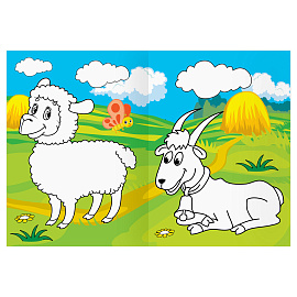 Раскраска с цв. фоном А4, 16 стр., ТРИ СОВЫ "В деревне