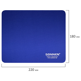 Коврик для мыши SONNEN "BLUE", резина + ткань, 220х180х3 мм, 513308