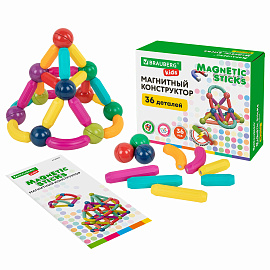 Магнитный конструктор MAGNETIC STICKS, 36 магнитных деталей, BRAUBERG KIDS, 665721 фото Магнитный конструктор MAGNETIC STICKS, 36 магнитных деталей, BRAUBERG KIDS, 665721