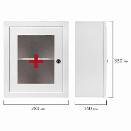 Шкафчик-аптечка металлический, навесной, 1 полка, ключевой замок, стекло, 330x280x140 мм