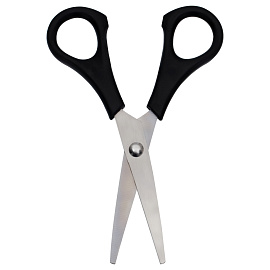 Ножницы OfficeSpace 13,7см, черные ручки, ПВХ чехол с европодвесом фото Ножницы OfficeSpace 13,7см, черные ручки, ПВХ чехол с европодвесом