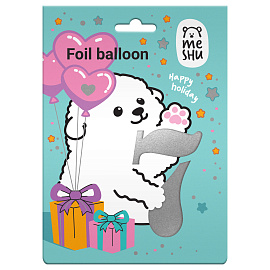 Воздушный шар, 40", MESHU, цифра 7, серебро, фольгированный