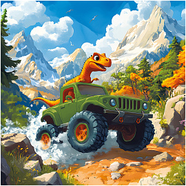 Пазл 64 эл. ТРИ СОВЫ "Динозавр на внедорожнике